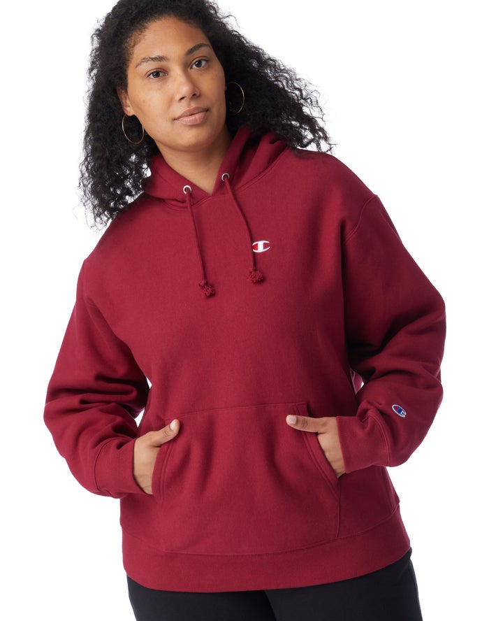 Champion Plus Reverse Weave Hoodie Dames - DonkerRood - Belgie 8967PNEVT